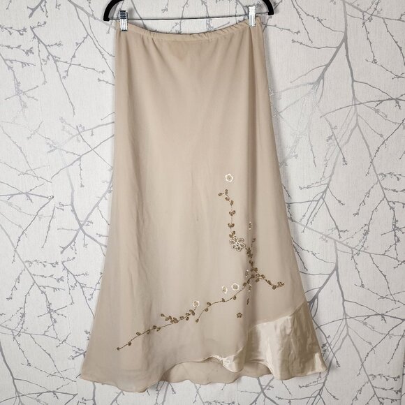 Joseph Ribkoff VTG Beige Floral Beaded Pull On Fairy Maxi Skirt - Picture 1 of 9